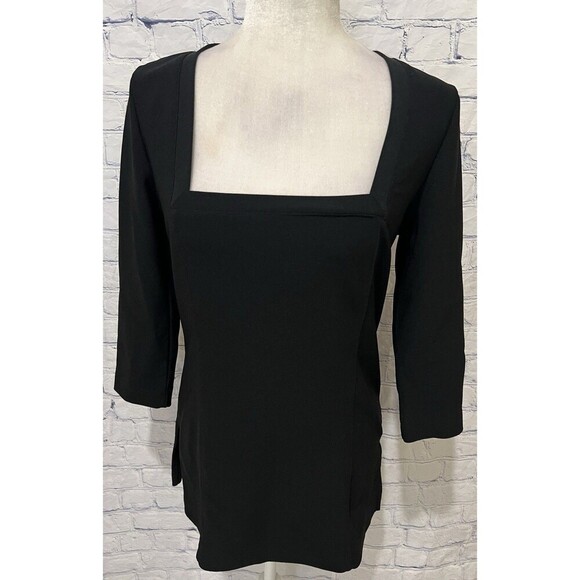 Boston Proper Modern Square Neck Black Long Sleeve Top Size Small - Picture 1 of 6